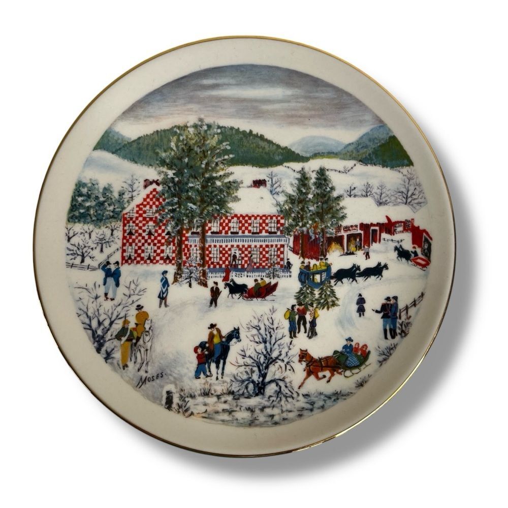 Vintage 70s Ridgewood Fine China Grandma Moses The Old Checkard House In Winter